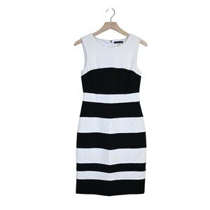 Tommy Hilfiger Women's 4 Lace Black and White Striped Lined Sheath Dress